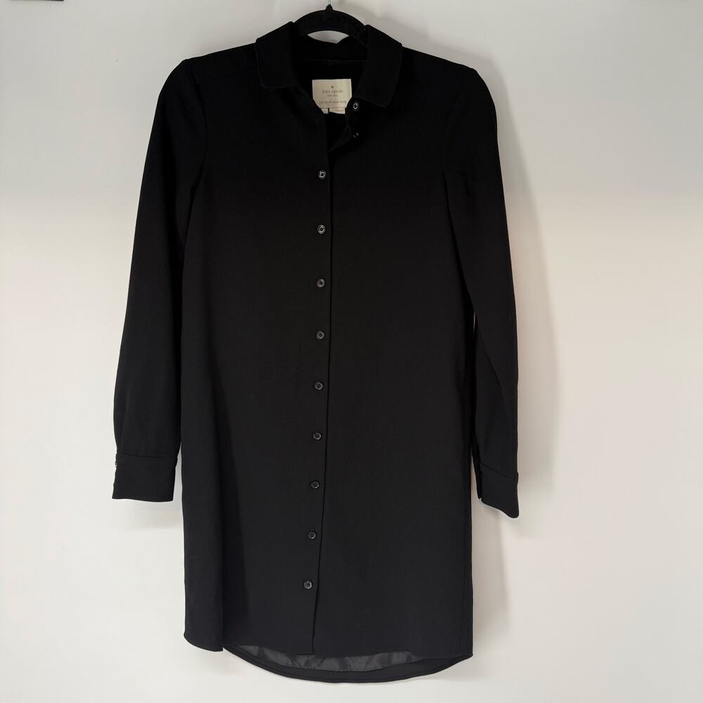 Kate Spade Griffin Mini Shirt Dress Women's Size 0 Black Minimalist Long Sleeve
